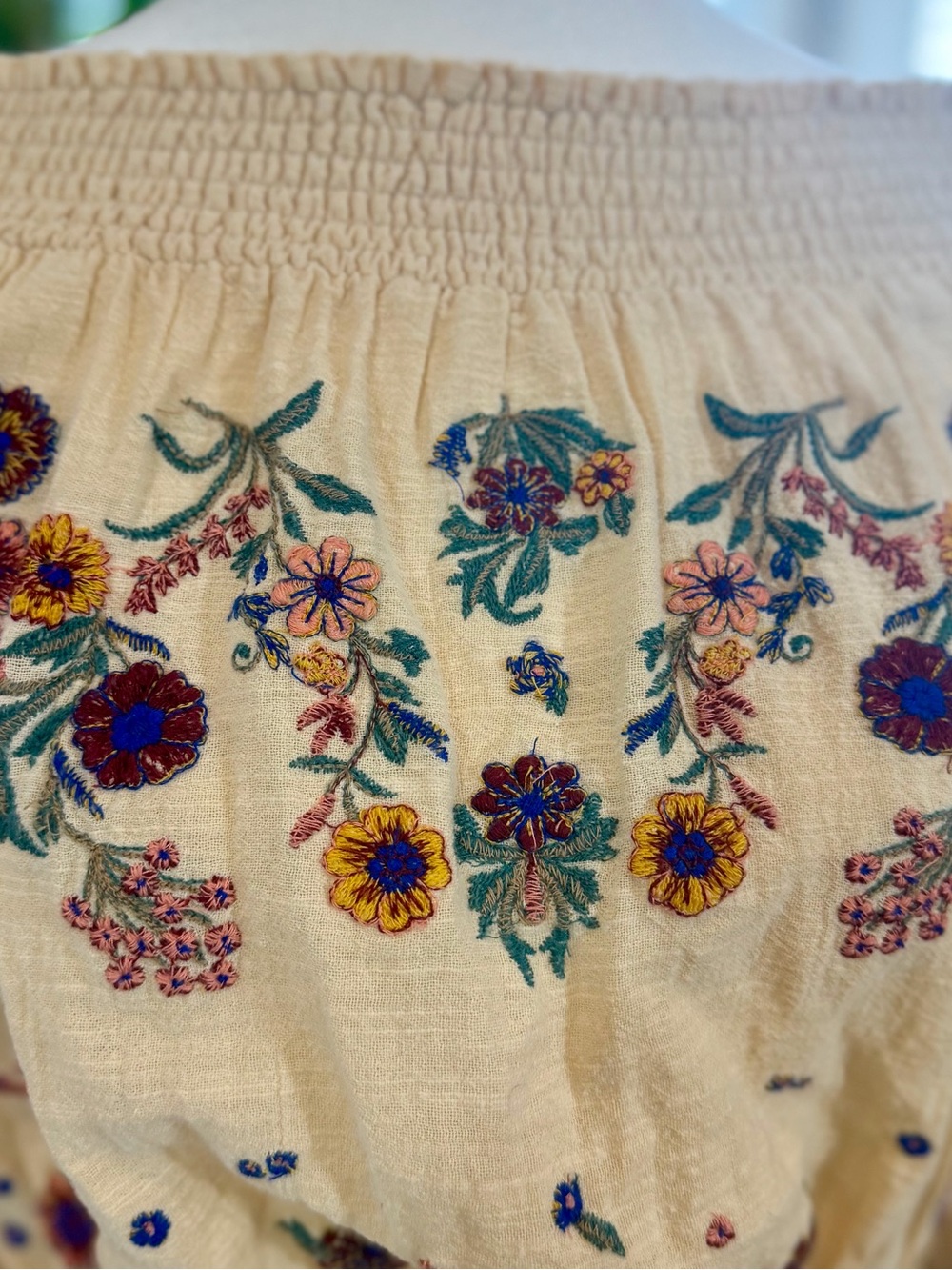 Free People Le Petite Top S Ivory Floral Embroidered Boho Peasant Off Shoulder - Picture 3 of 10